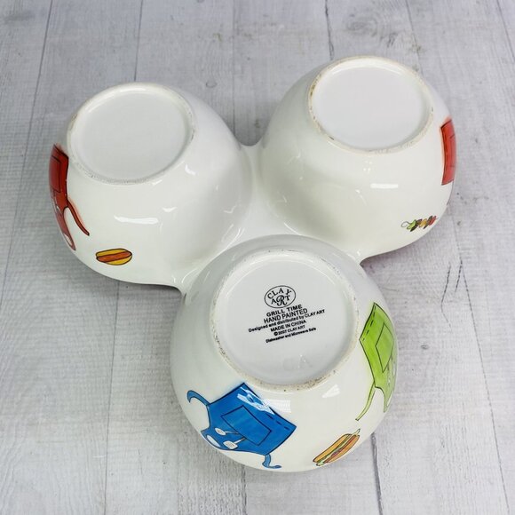 Clay Art GRILL TIME Hand Painted Summer Fun  3 Section Ceramic Condiment Server - Picture 8 of 16